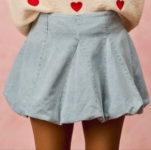 SO ME Denim Bubble Mini Light Blue Women's Skirt Sz S M L